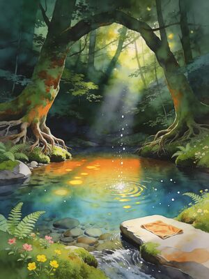 Wild Swimming Secluded River Pool in Forest Watercolor Canvas Print