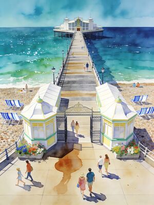 Worthing Pier Golden Hour Watercolor Canvas Print