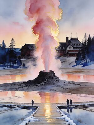 Yellowstone Trail View Watercolor Canvas Print