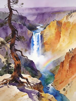 Yellowstone Lamar Valley Wildlife at Dawn Watercolor Canvas Print