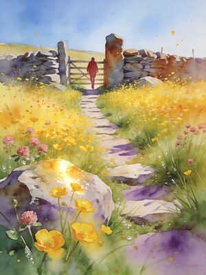 Yorkshire Dales Summit Panorama Watercolor Canvas Print