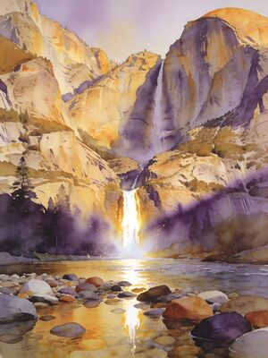 Yosemite Valley from Tunnel View Watercolor Canvas Print