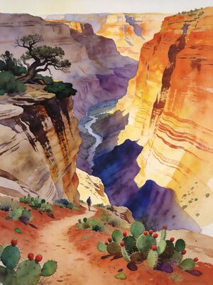 Zion Trail View Watercolor Canvas Print