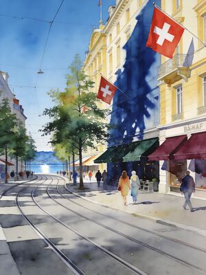 Zurich Skyline Sunset Watercolor Canvas Print