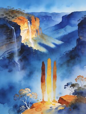 Blue Mountains Watercolor Canvas Print