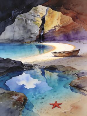 Coastal Beach Watercolor Canvas Print