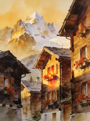 Gimmelwald Watercolor Canvas Print