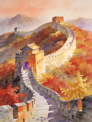 Great Wall Mutianyu Watercolor Canvas Print