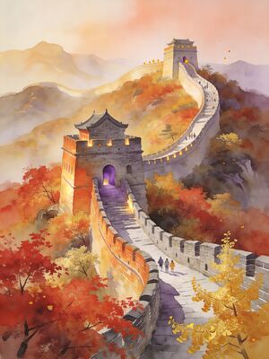 Great Wall Mutianyu Watercolor Canvas Print