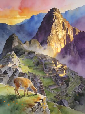 Machu Picchu Watercolor Canvas Print