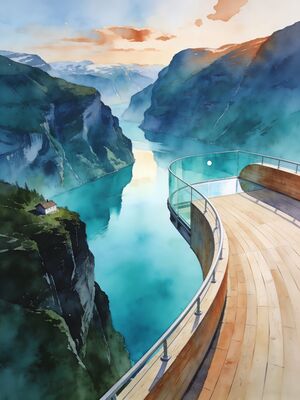Norway Fjords Watercolor Canvas Print