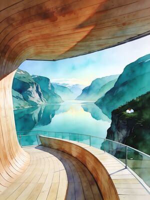 Norway Fjords Watercolor Canvas Print