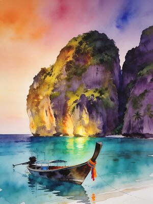 Phi Phi Islands Sunset Watercolor Canvas Print
