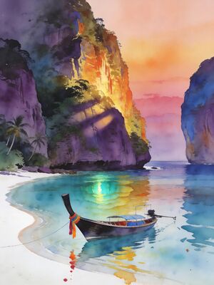 Phi Phi Islands Sunset Watercolor Canvas Print