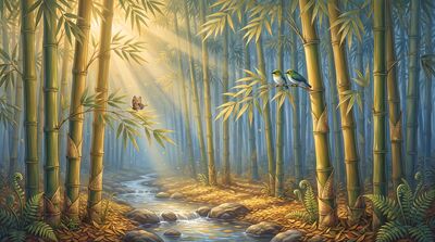 Dense Bamboo Grove Golden Light Canvas Wall Art