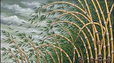 Bamboo Swaying in Strong Wind Canvas Painting