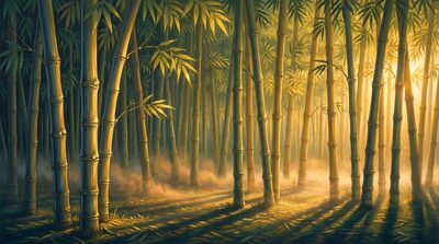 Bamboo Dawn Warm Golden Stalks Canvas Wall Art