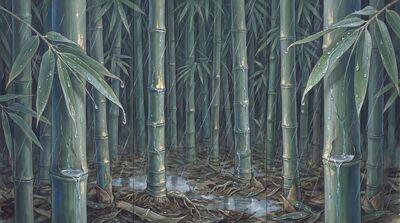 Bamboo in Rain Nourishment Drops Canvas Painting