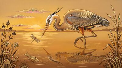 Great Heron Sunrise Patience Canvas Painting