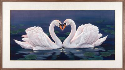 Swan Heart Shape Pair Romance Canvas Wall Art