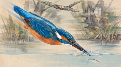Kingfisher Diving Action Moment Canvas Painting
