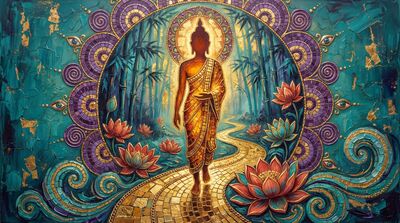 Walking Buddha Canvas Wall Art