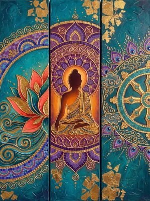 Buddhist Triptych Canvas Wall Art