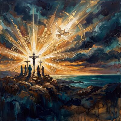 Crucifixion Silhouette Sunset Canvas Painting