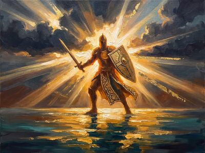 Archangel Michael Battle Pose Canvas Painting