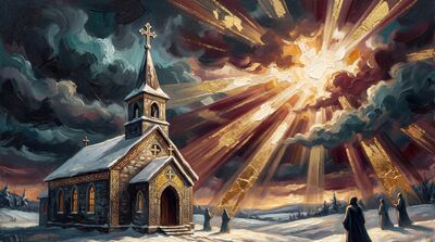 Snow Covered Country Church Canvas Painting