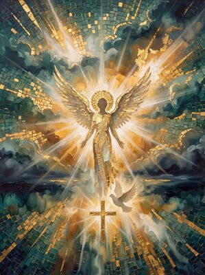 Majestic Angel Golden Clouds Canvas Wall Art