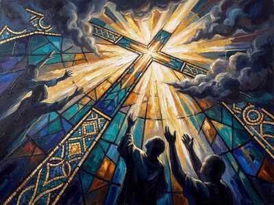 Stained Glass Cross Pattern Canvas Wall Art