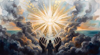 Hands Reaching Upward Divine Light Canvas Wall Art