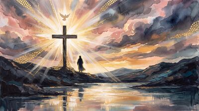 Solitary Cross Dawn Hilltop Canvas Painting