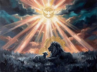 Lion and Lamb Resting Together Canvas Wall Art