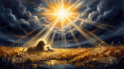 Lion and Lamb Amber Meadow Canvas Wall Art