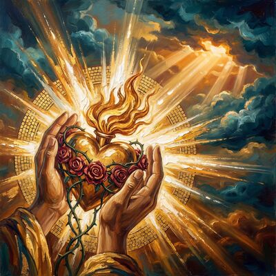Sacred Heart Thorny Roses Canvas Wall Art
