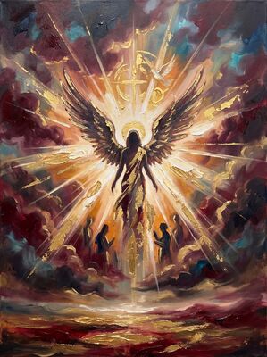 Majestic Angel Burgundy Wings Canvas Painting