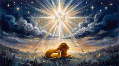 Lion and Lamb Silver Meadow Canvas Wall Art