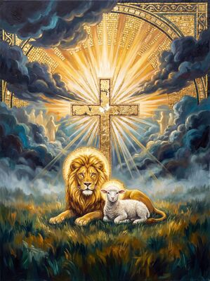 Lion and Lamb Forest Meadow Canvas Wall Art