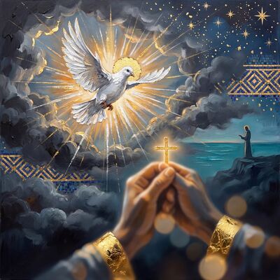 White Dove Golden Rays Canvas Painting
