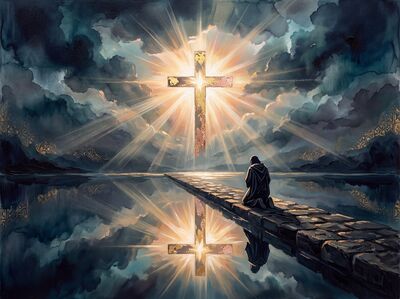 Stone Pathway Rose Gold Cross Canvas Painting