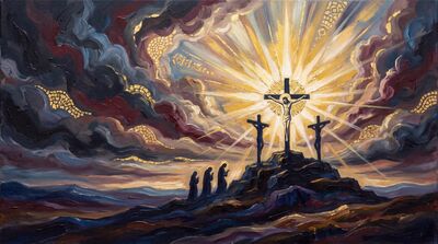 Crucifixion Burgundy Sunset Canvas Wall Art