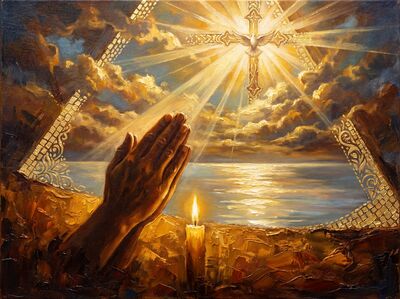 Praying Hands Warm Candlelight Canvas Painting