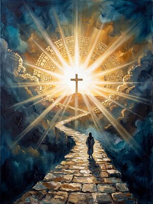 Ancient Path to Glowing Cross Canvas Wall Art