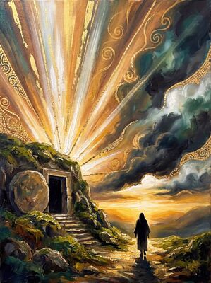 Empty Tomb Green Forest Light Canvas Painting