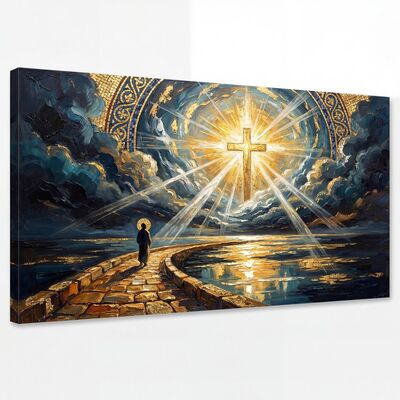Ancient Path Glowing Cross Ochre Canvas Painting