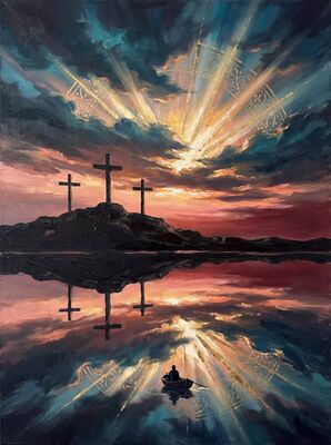 Three Crosses Golgotha Rose Gold Canvas Wall Art