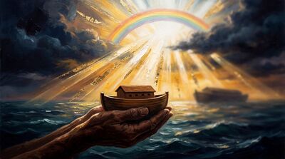 Noah's Ark Amber Navy Seas Canvas Wall Art