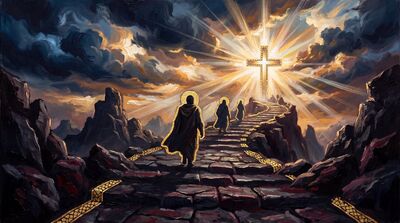Ancient Path Burgundy Cross Canvas Painting